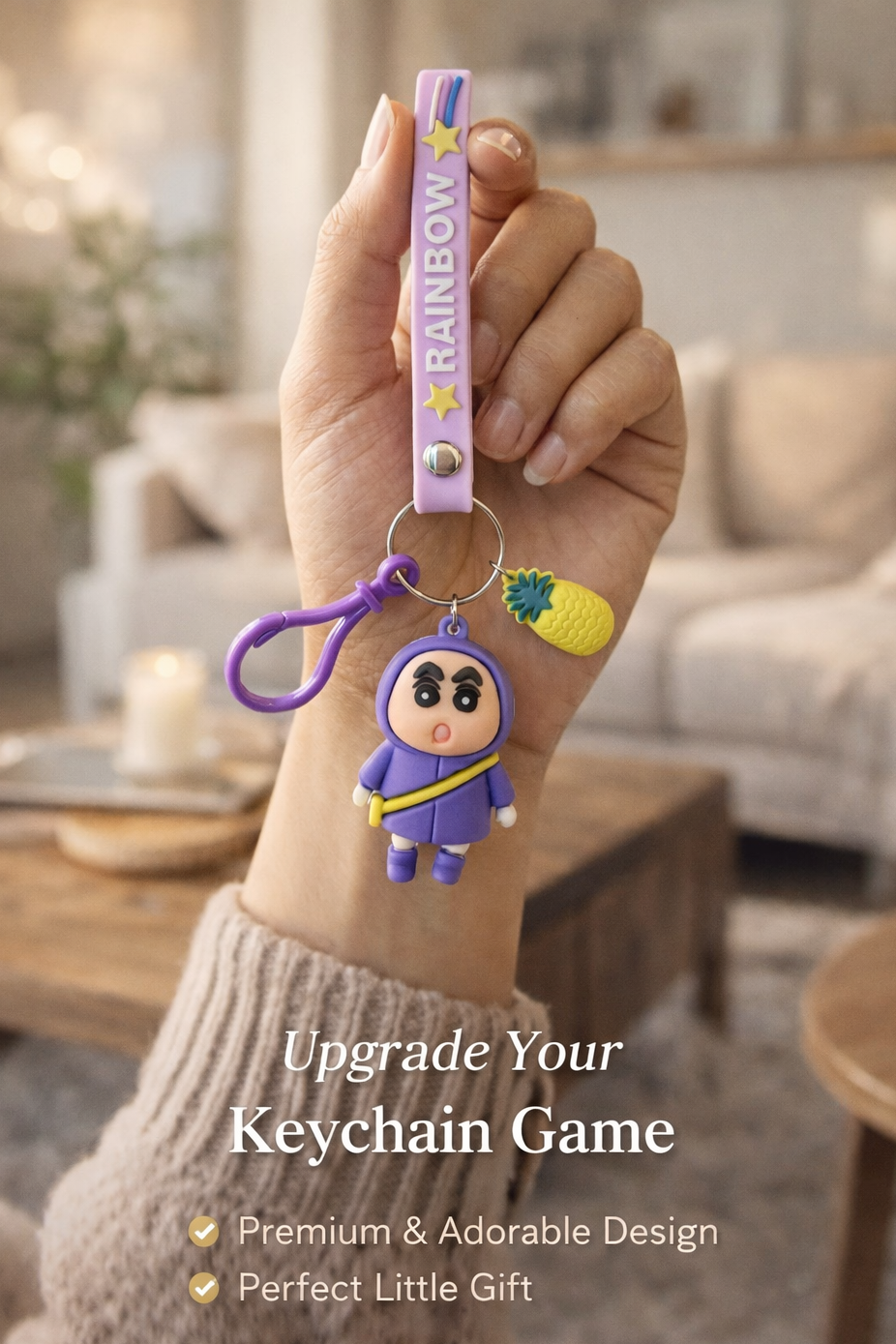 Cute Cartoon Doll Keychain With Strap And Pineapple Charm