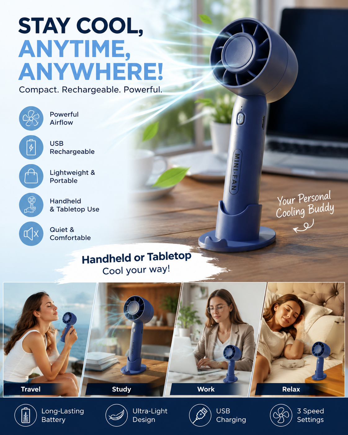 Rechargeable Mini Handheld Fan