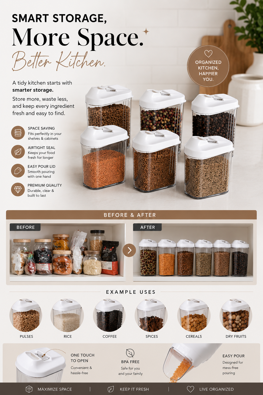 Save your space, Storage Jar with Lid "750ml Set Of 6"