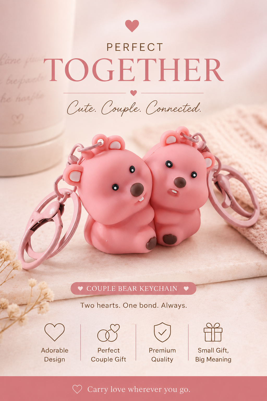 Cute Couple Bear Shape 2-in-1 Keychain Set of 2 Pieces