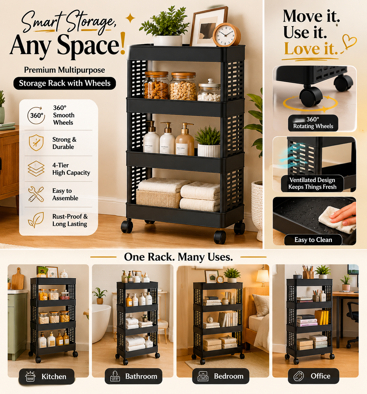 Premium 4-layer Storage Rack With Wheels